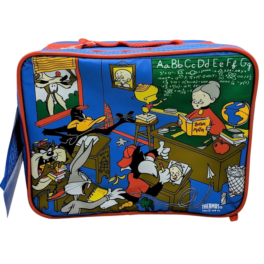 1995 Warner Store Looney Tunes Classroom Vinyl Lunch Box Taz Bugs Daffy Wiley